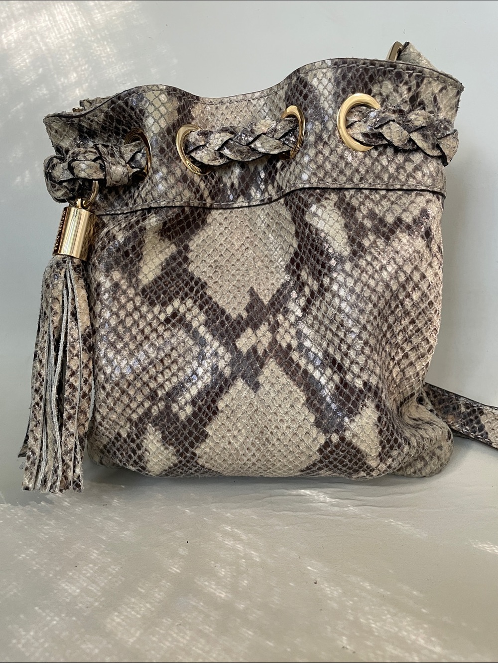 Michael Kors Suri Snake Python Embossed Drawstring Crossbody with Tassel